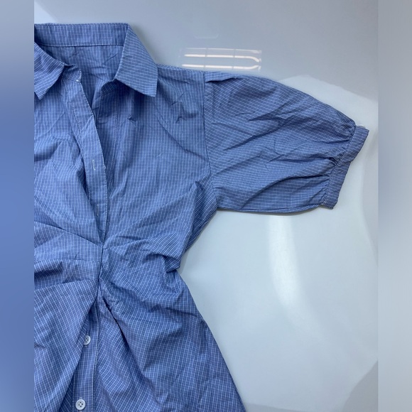 J. ING Light Sky Blue Pleat Detail Button Front Shirt Dress N214-12 - Picture 8 of 13